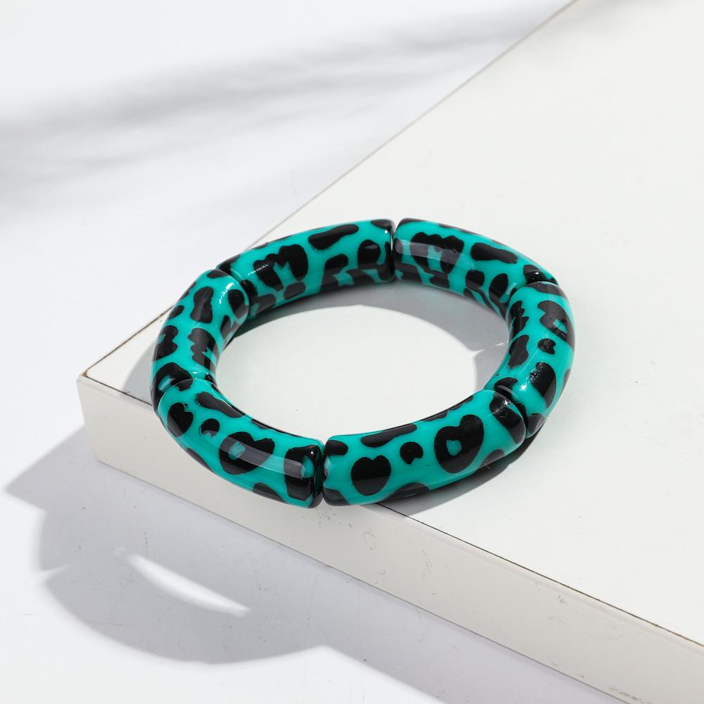 Colorful Leopard Bamboo Tube Acrylic Bracelets for Women Men Vintage Elastic Chunky Curved Resin Bangle Stackable Jewelry Gifts