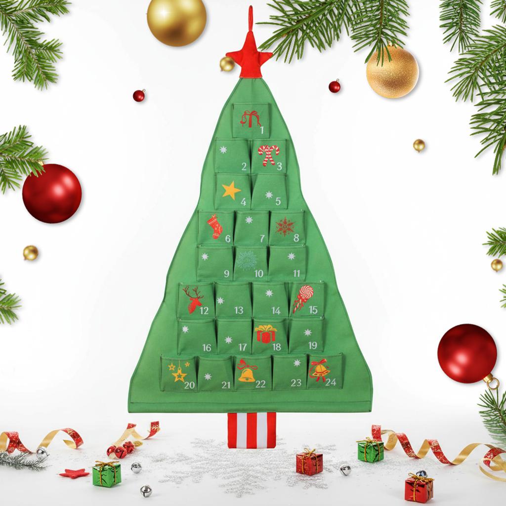 Fabric Christmas Advent Calendar with Pockets Xmas Tree Empty Cloth Reusable Hanging Storage Bag dvent Calendar to Fill 24 Days