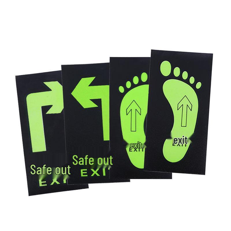 Luminous Safety Exit & Caution Sign: Floor Sticker with Arrow & Slippery Steps Indication