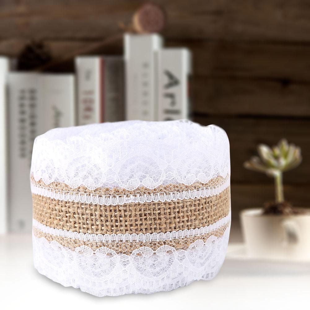 5m roll Natural Burlap Lace Hessian Jute Ribbon Home Wedding Decoration