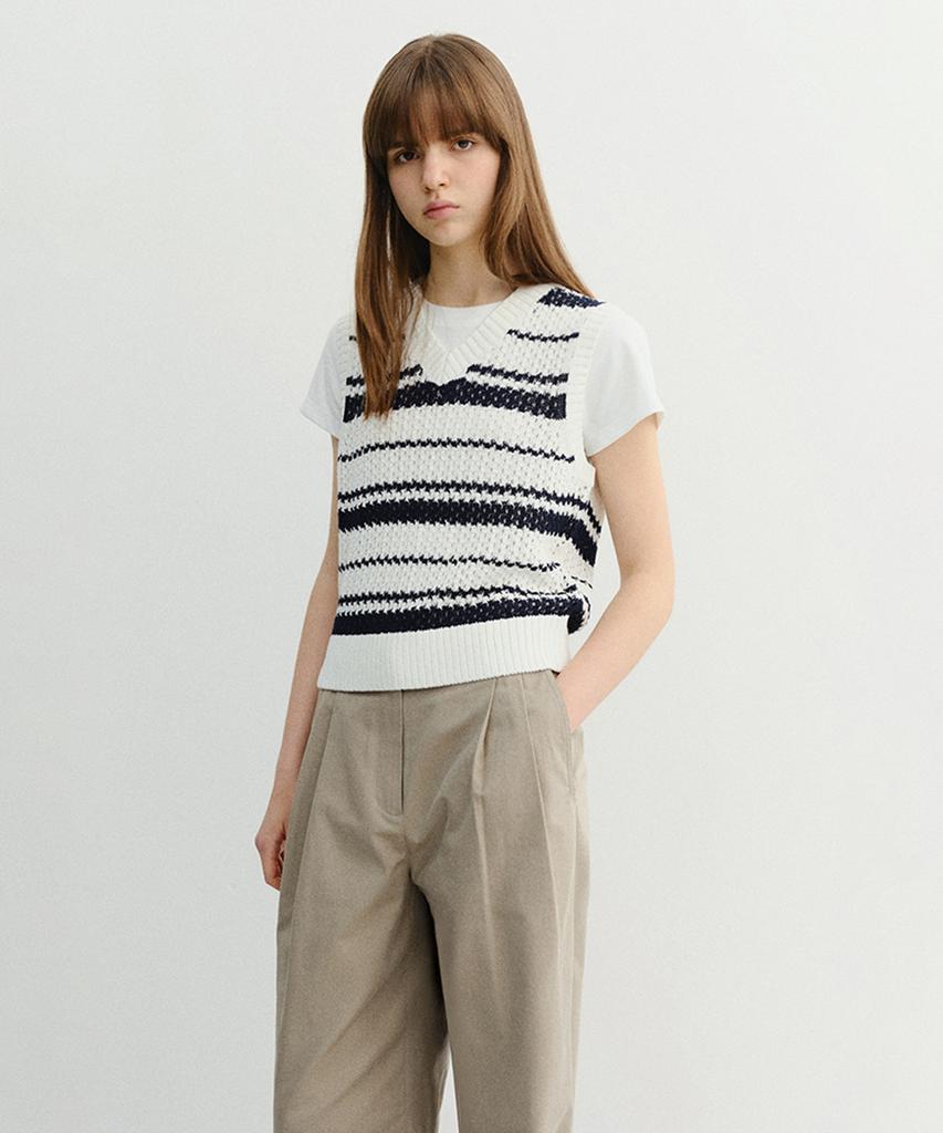 Deonseuteu Unisex Chunky Striped Knit Vest_Udsw6B130_Navy