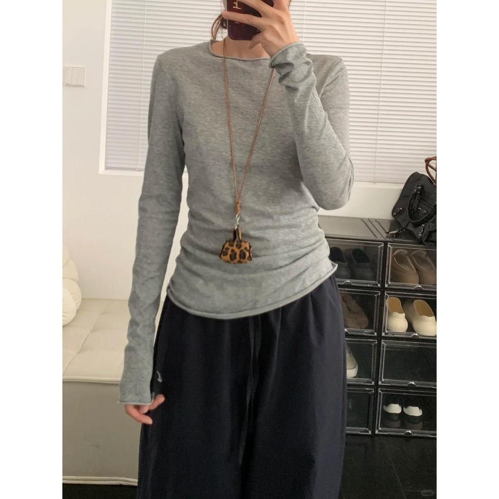 Korean Style Purple Long Sleeve Sun Protection Base Layer Top Women's Slim Fit Sweet and Spicy T-shirt