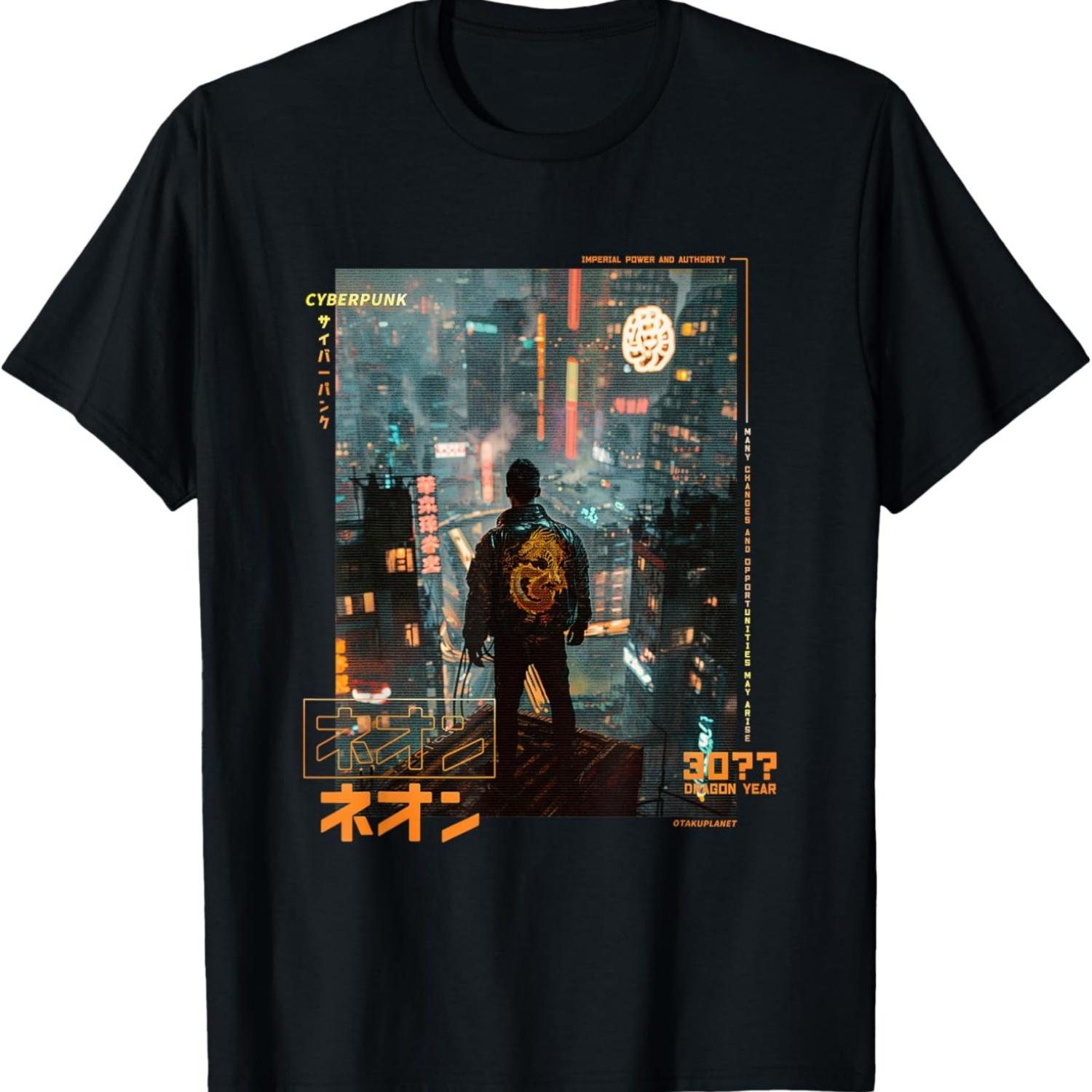 Cyberpunk Town in Japanese Vaporwave Retro Futurism T-Shirt S