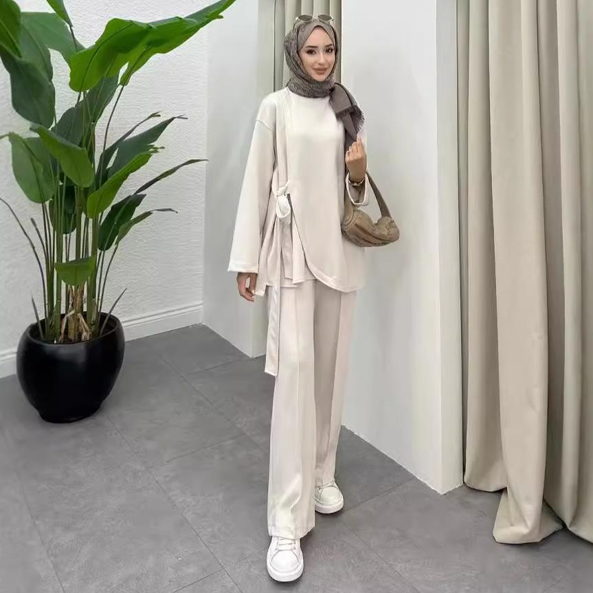 2024 Autumn Women's Solid Color Casual Two-Piece Set: Top and Long Pants