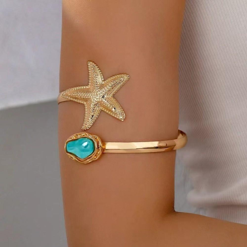 Metal Starfish Open Cuff Bangles Adjustable Armlet Jewelry Elegant Women Bracelet Travel