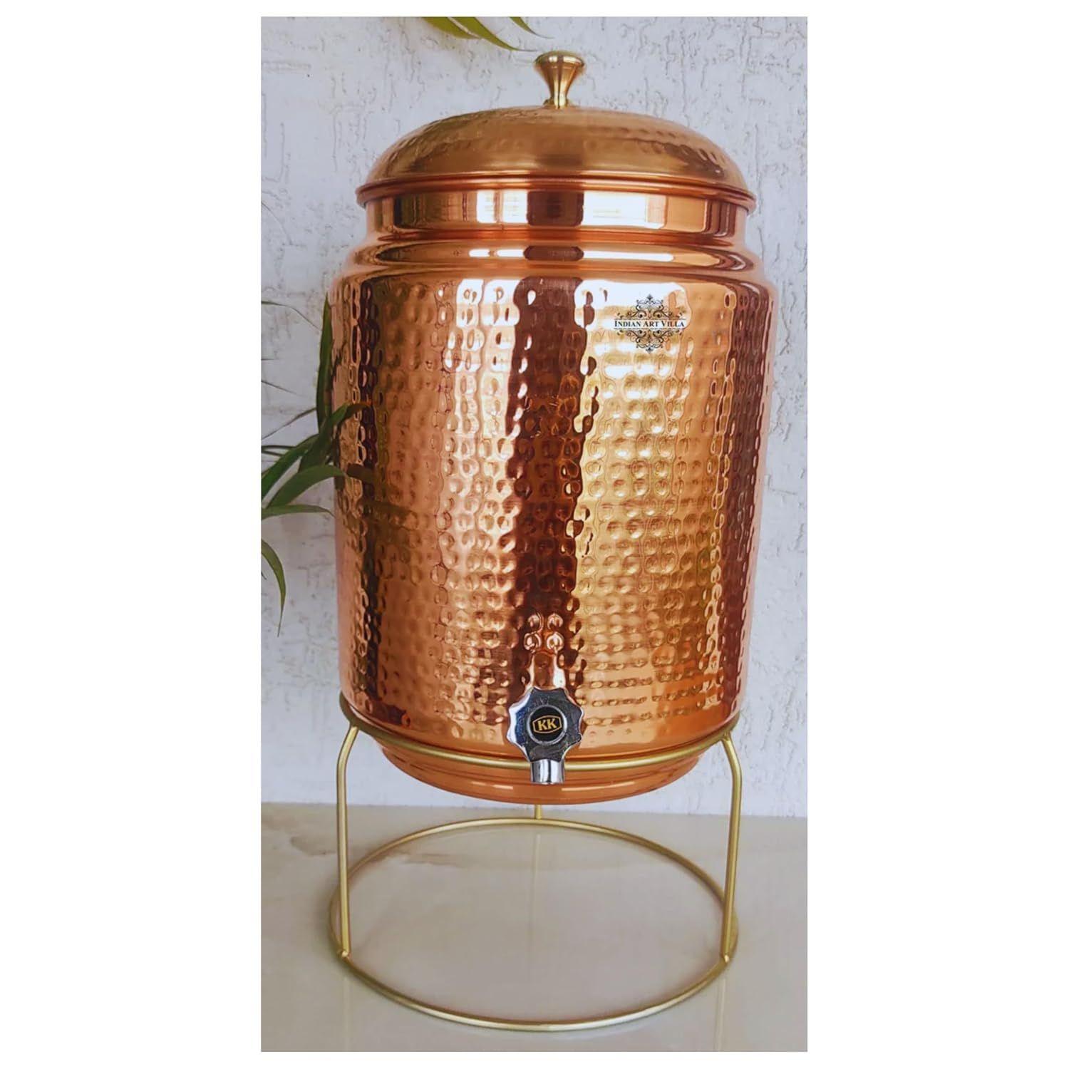 

Кувшин/диспенсер/контейнер/матка/бак для воды из чистой меди, кованый дизайн, бесшовный, с подставкой, объем - 18 литров