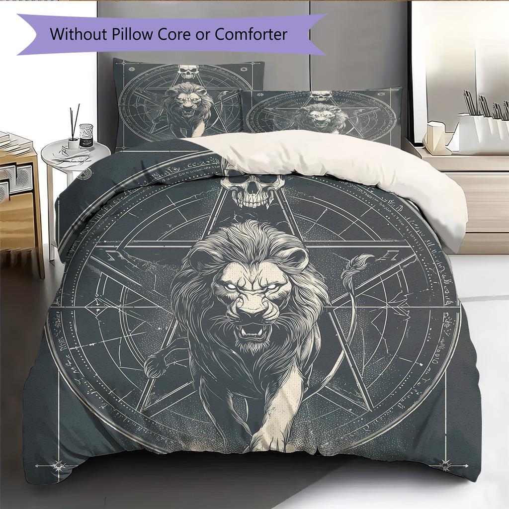Lion Runes Pattern Bedding Quilt Set Home Decoration Gift (1 * duvet cover + 2 * pillowcase without core)