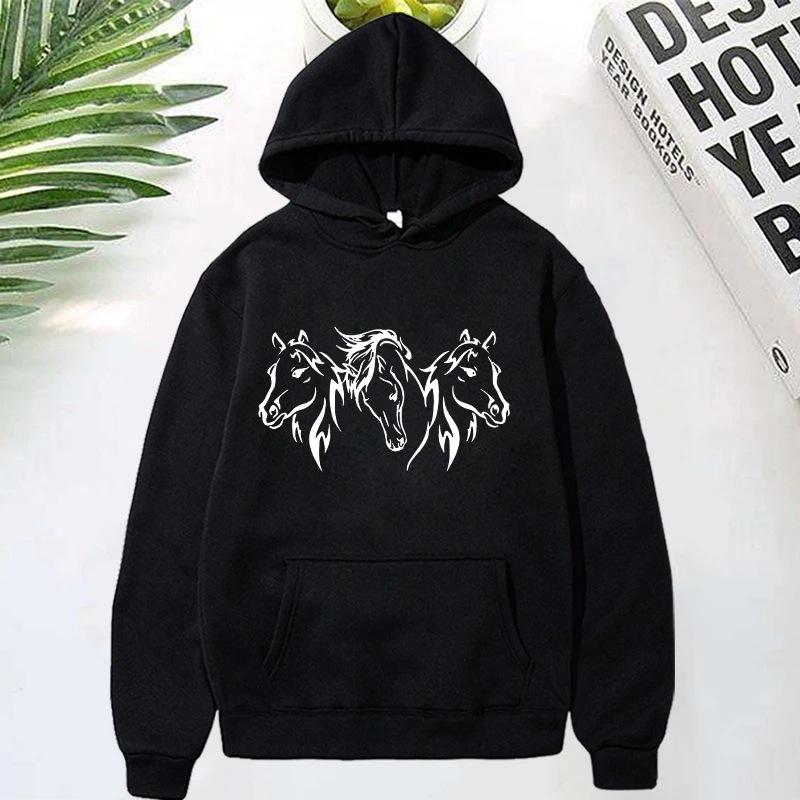 Horse Head Pattern Print Hoodies For Women Fashion