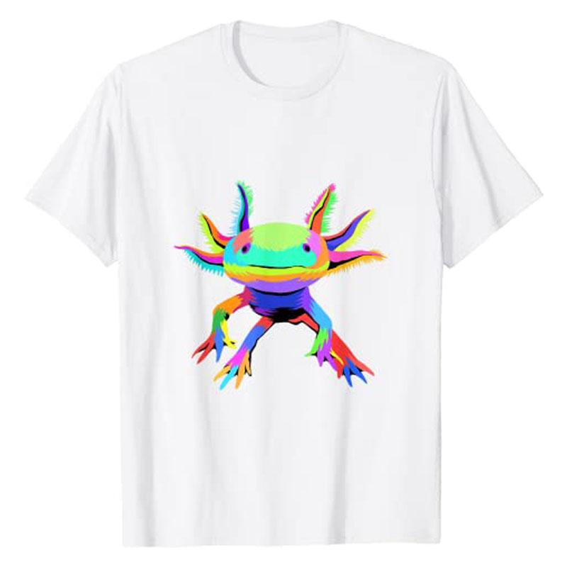 Pop Cute Art Axolotl TShirt Graphic Tee Cartoon Apparel Animal Lover Aesthetic Clothes Short Sleeve Blouses Gift for Boys Girls