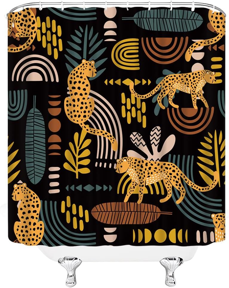 Wild Leopard Tribal Pattern Shower Curtain 70x70 Inches African Jungle Animal Print Bathroom Decoration