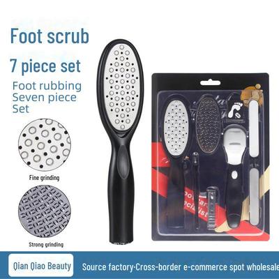 Set Pedicure Scrubber per Piedi Nero - Kit di 7 Strumenti per Rimuovere Pelle Morta e Calli