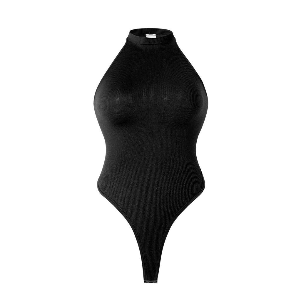 Women's Sleeveless Round Neck Bodysuit with Button Tights - T-Shaped Body Shaper