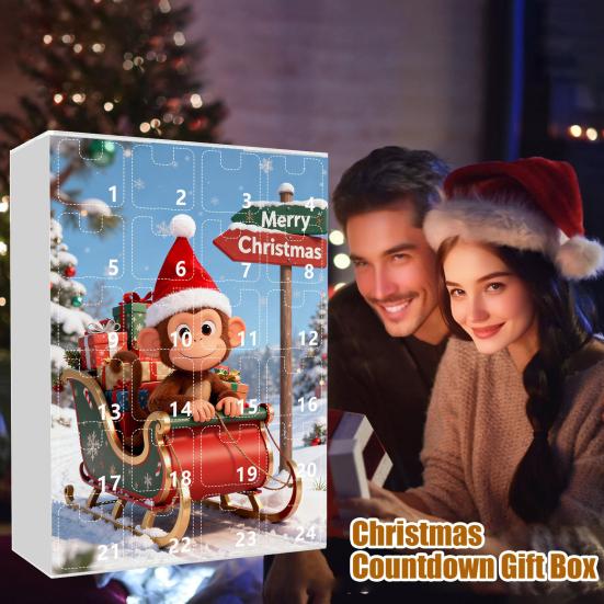 Advent Calendar Resist Monkey Wearing Christmas Hat Design 24-Day Countdown Festive Family Activity Calendar