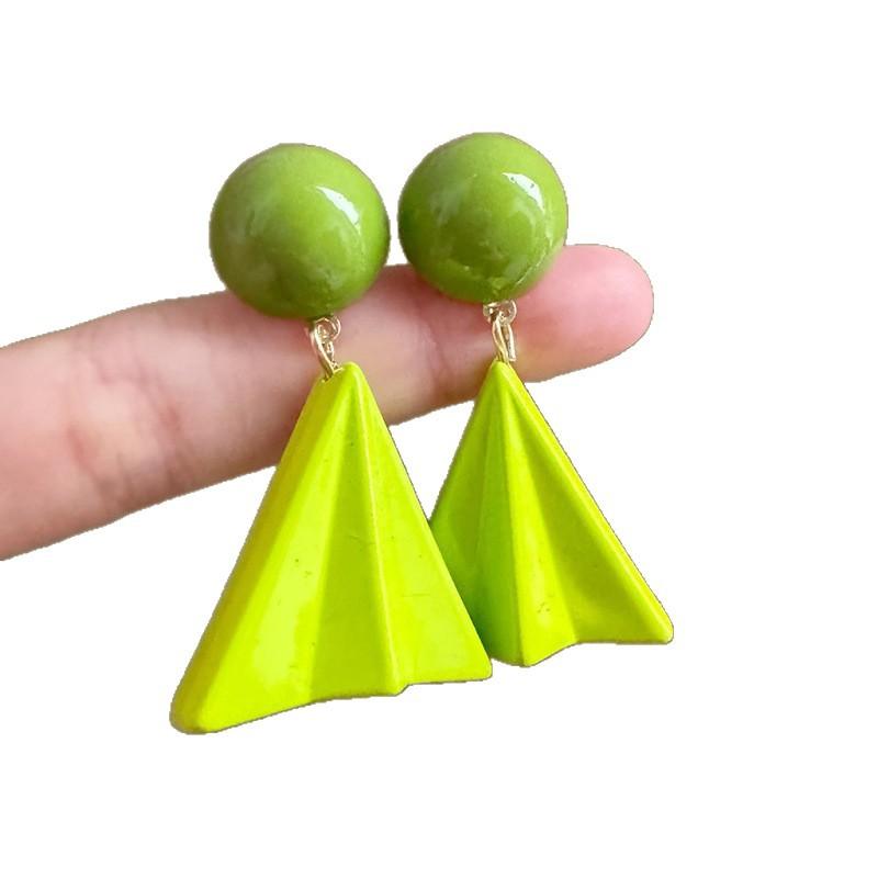 Exquisite Versatile Pierced Earrings Cute Smart Green Geometric Pendant Small Fresh Sweet Girly Ladies Dangle Jewelry