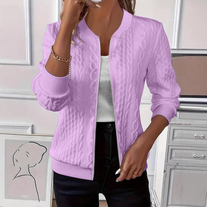 Women Solid Color Long Sleeve Zipper Loose Knit Jacket Outerwear
