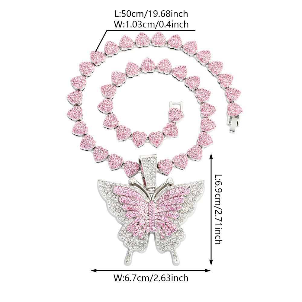 Unisex Butterfly Pendant Cuban Chain: Hip Hop Style Alloy Necklace with Full Diamond Design