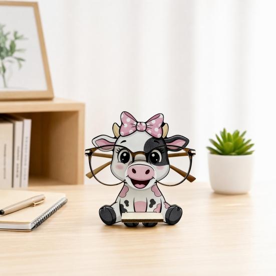 Cute Wooden Animal Glasses Holder, Cartoon Duck Dog Cow Sunglasses Display Stand, Desktop Eyeglass Holder Rack for Home Office Desk Decor