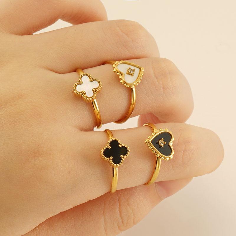Titanium Steel Four-leaf Clover Love Ring Fashionable Versatile Commuter Simple Women's Ring