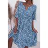VEZFAA Damenmode Sommer Frühling Blumenmuster Druck 1/2 Ärmel V-Ausschnitt Lockere Taille Freizeitkleider