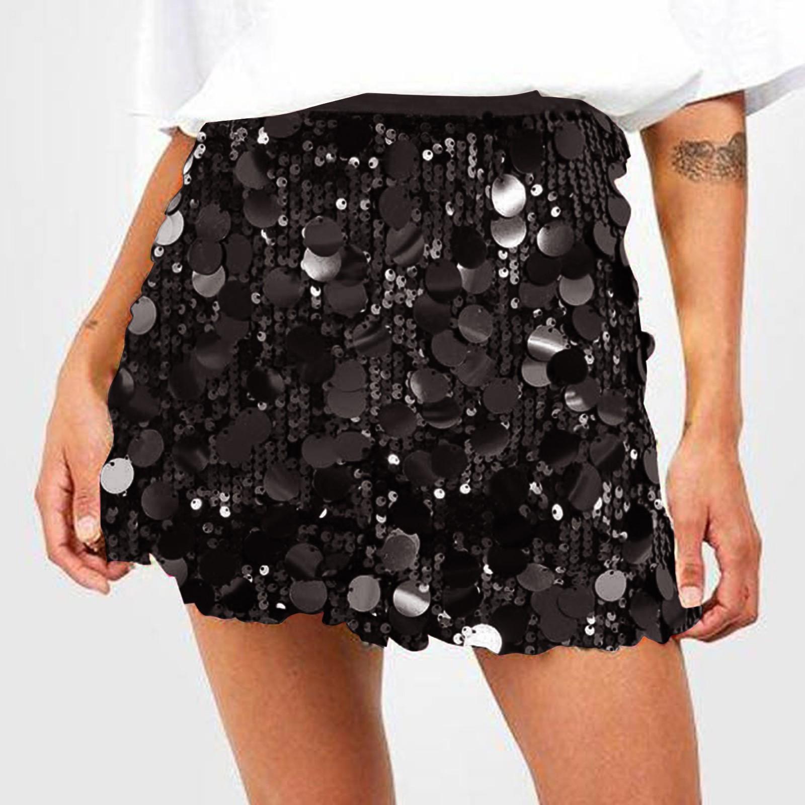 

Женская юбка с высокой талией, сексуальная, расшитая бисером и пайетками, юбка на бедрах, короткая юбка, короткая юбка L чёрный