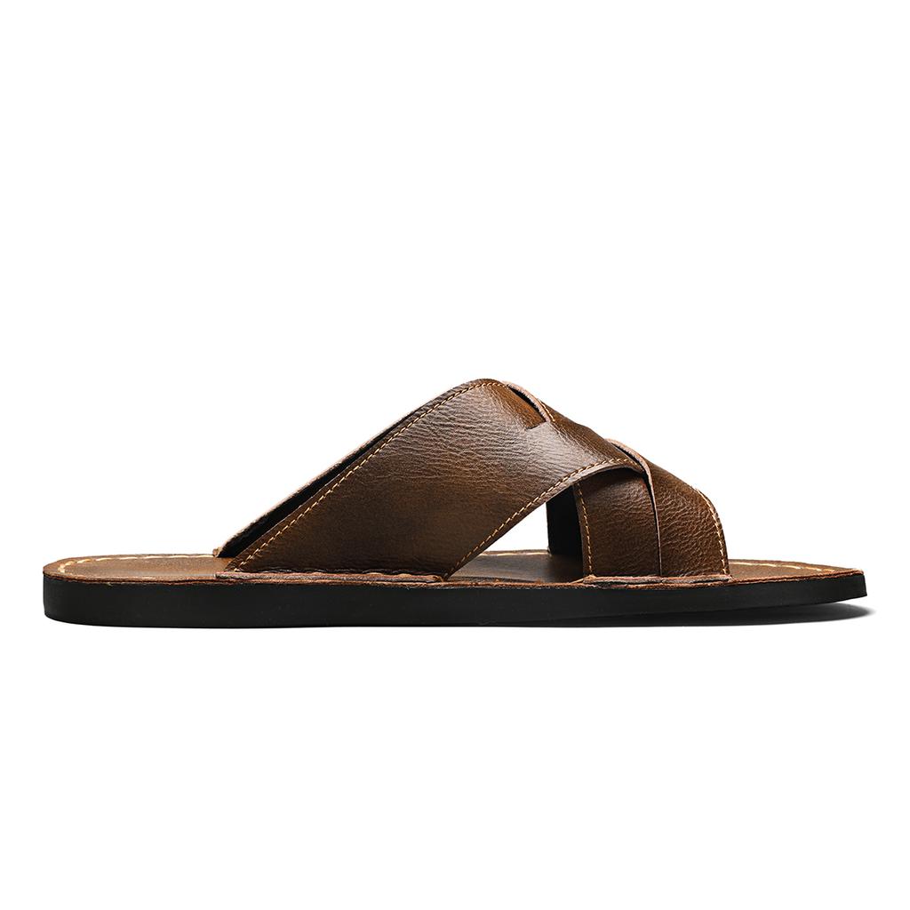 Men's Leather Slippers Casual Simple Sandals Summer High Quality Comfortable Non-Slip Mules Sandals For Men