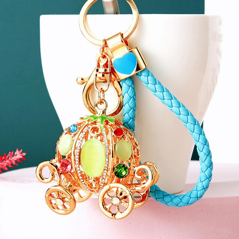 Europe And America Sale Rhinestone Pumpkin Carriage Diamond Studded Advanced Exquisite Bag Pendant Keychains Bag Charm