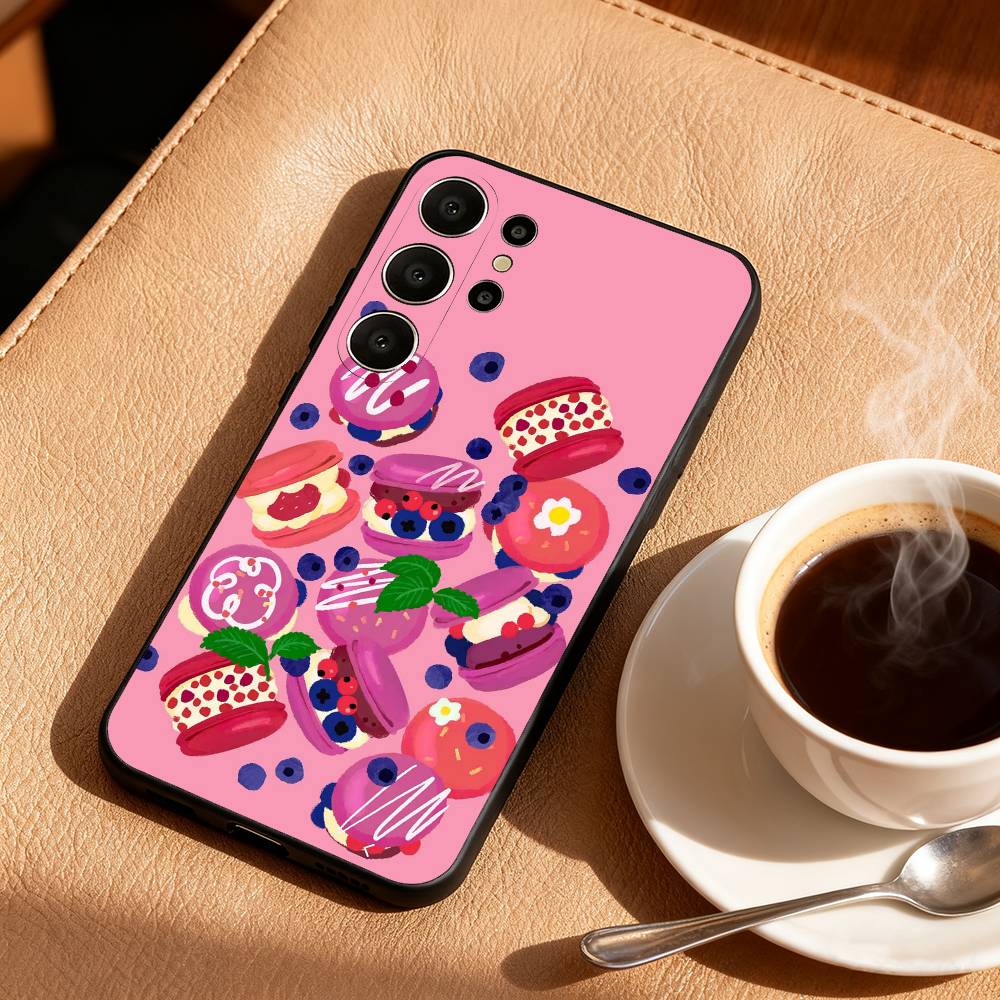 Leckeres Macaron Bunte Handyhülle Für Samsung S26,S25,24,23,22,30,21,10,9,Ultra,Plus,Lite,FE Weiche Schwarze Hülle