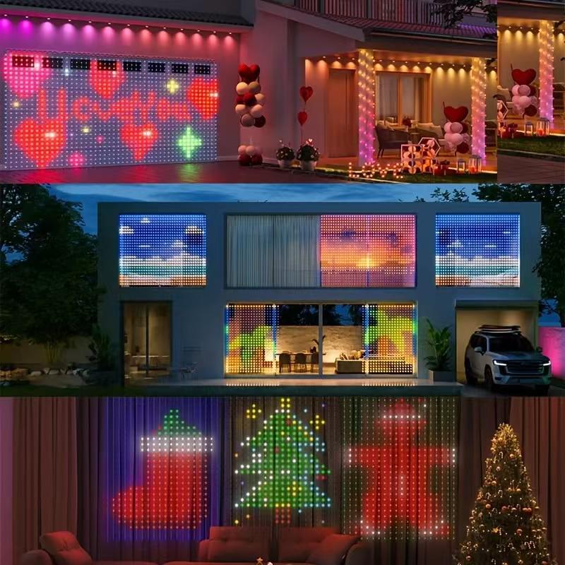 Smart LED String Curtain Lights with App-Controlled Custom Patterns and Text