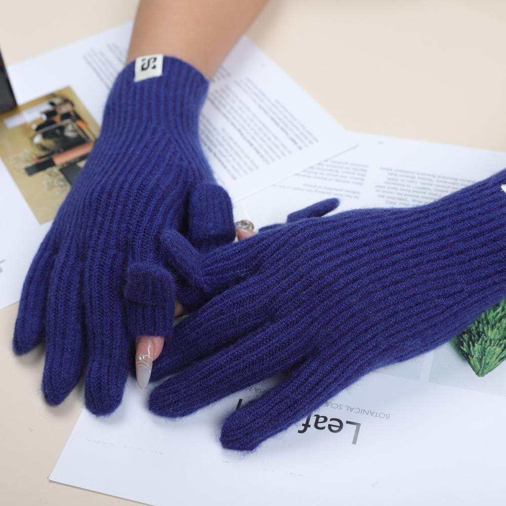 Touch Screen Gloves Autumn and Winter Warm Finger Gloves Thickened Warm Knitted Wool  Korean Student Gloves