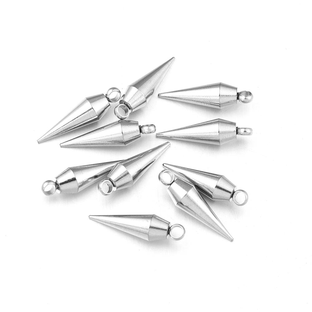 10pcs Stainless Steel Cone Charms Pendants for Jewelry Making Retro Bullet Spike Beads Charms for Women Man Hoop Earring Making