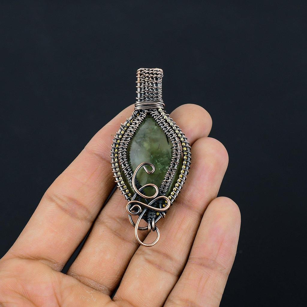 Prehnite Jewelry, 999 Copper Wire Wrapped Pendant Handmade Gemstone Jewelry, Gifts For Wife Brand New Pendant