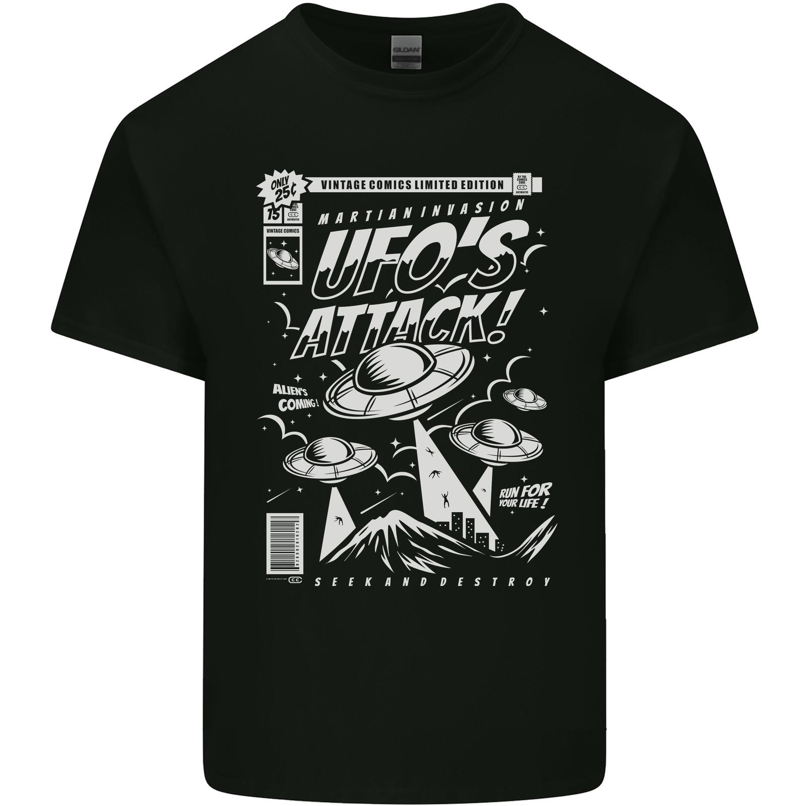 UFOs Attack! Aliens Out of Space Mens Light Cotton T-Shirt M