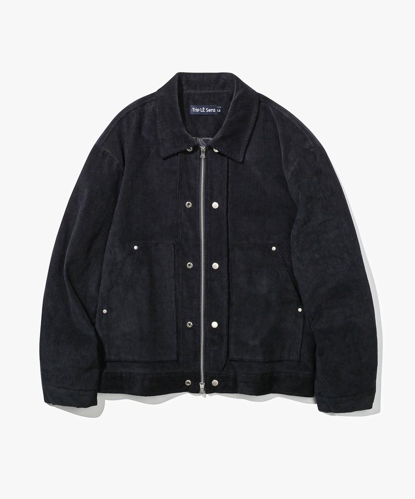 Trip Le Sens Washed Corduroy Double Snap Jacket_Washed Black