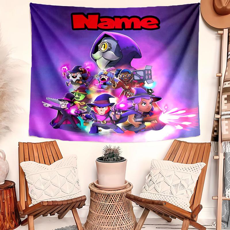 Personalized Brawl Stars Background Tapestry,Custom Name Birthday Party,Multifunctional Wall Decoration for Home Decor,Various Occasions