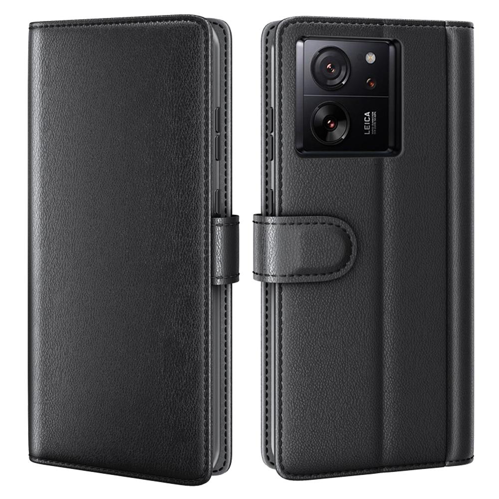 

For Xiaomi 13T/13T Pro/Redmi K60 Ultra Case Genuine Split Leather Phone Cover with Wallet Stand Black