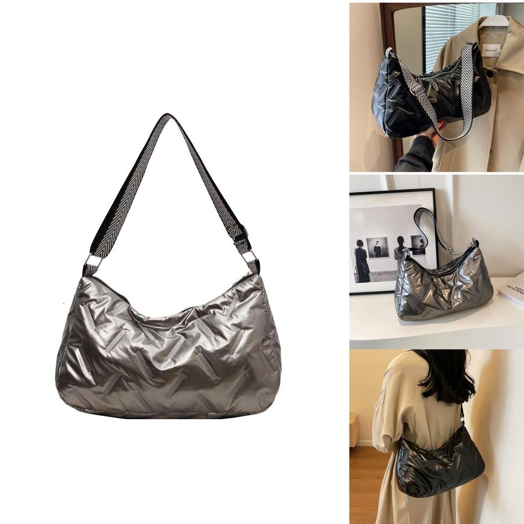 Stylish Winter Large Capacity Cotton Coat 2023 Solid Color Down Bag Street Fashion Tote Bag Ladies Crossbody Bag