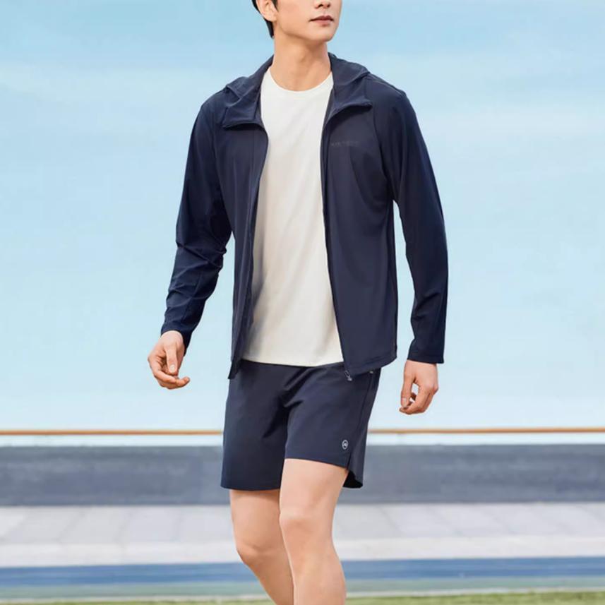 Skechers Godri Performance Series Moisture-Wicking Quick-Dry Hooded Comfortable Long Sleeve Jacket Men jackets Navy-Blue P225M155-02MZ