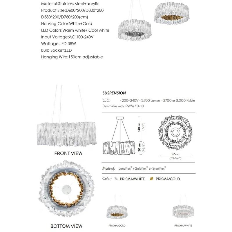 Italy Replica Desinger Acrylic Pendant Hanging Light Fixture Decorative LED Ceiling Lamps Round Room Decor Bedroom Decorations