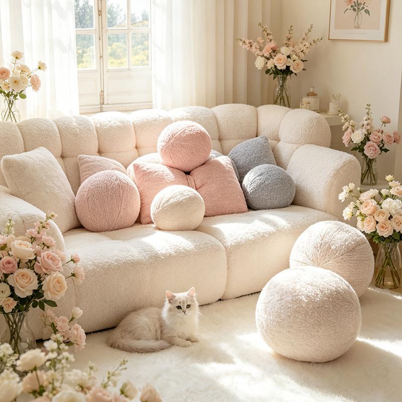 Nordic Style Round Ball Cushion Velvet Seat Pouf Stuffed Throw Pillow Room Sofa Decor Soft Ball Cushion Waist Back Cushions