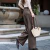 Demana Chic Pleated Wide-Leg PU Petite Pants