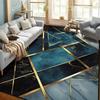 Modern Luxury Teal & Gold Geometric Area Rug, Marble Texture 2D Flat Printed Floor Mat, Non-Slip Washable Living Room Carpet