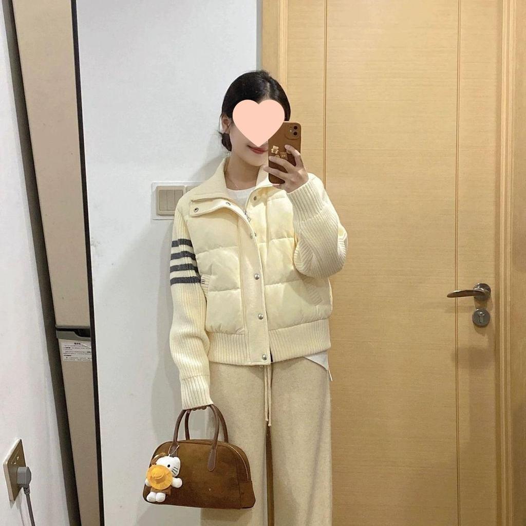 2025 Women's Fashionable Quilted Knit Patchwork Jacket - Lightweight, Warm Cotton-padded Coat with Stand Collar for Spring, Autumn, and Winter