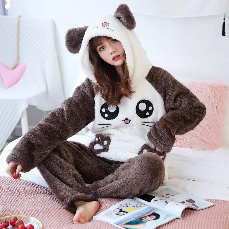 Winter Thick Warm Flannel Pajamas Sets for Women Sleepwear Home Clothing Pajama Home Wear Pyjamas Set