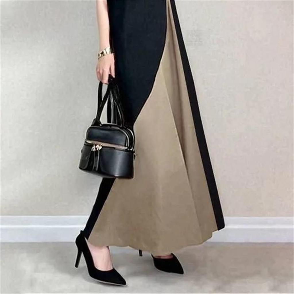 YUANYUAN Summer Don King Short Long Round High Loose Perfect for Summer Women's Color-Matching Dress, Dress, Sleeves, Length, Neck, Waist, A-Line,