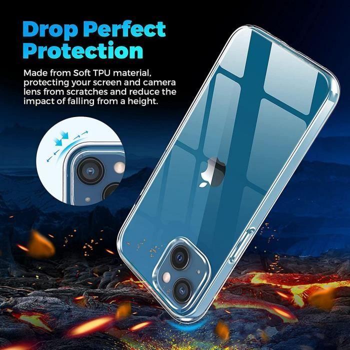 Coque Silicone TPU Pour iPhone 13 mini (5,4") + 2 Verres Trempés Ecran et 2 Protections Caméra Arrière