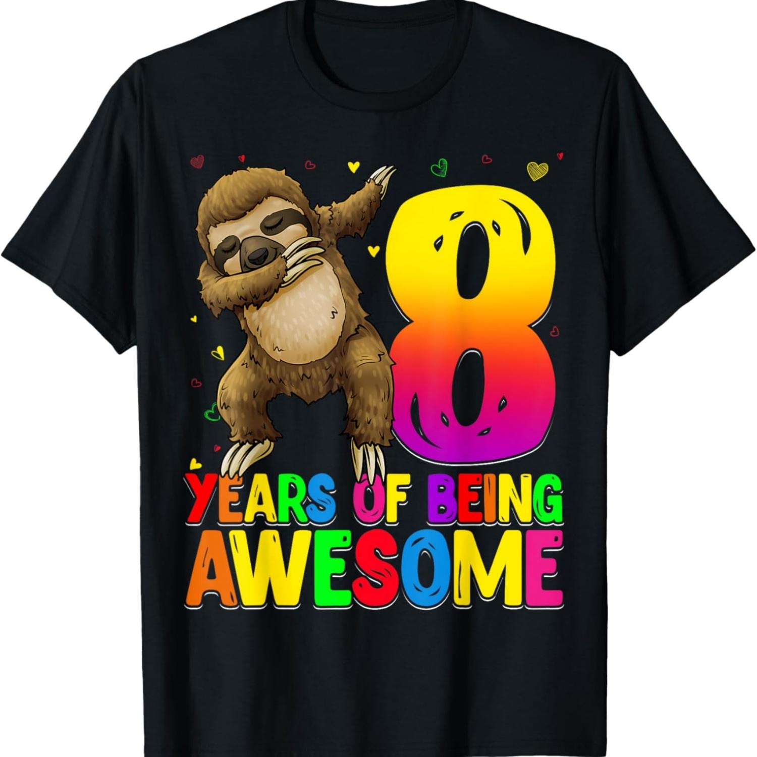 

8 Years Old Birthday Sloth Dabbing 8th Birthday Sloth T-Shirt XXXXXL чёрный