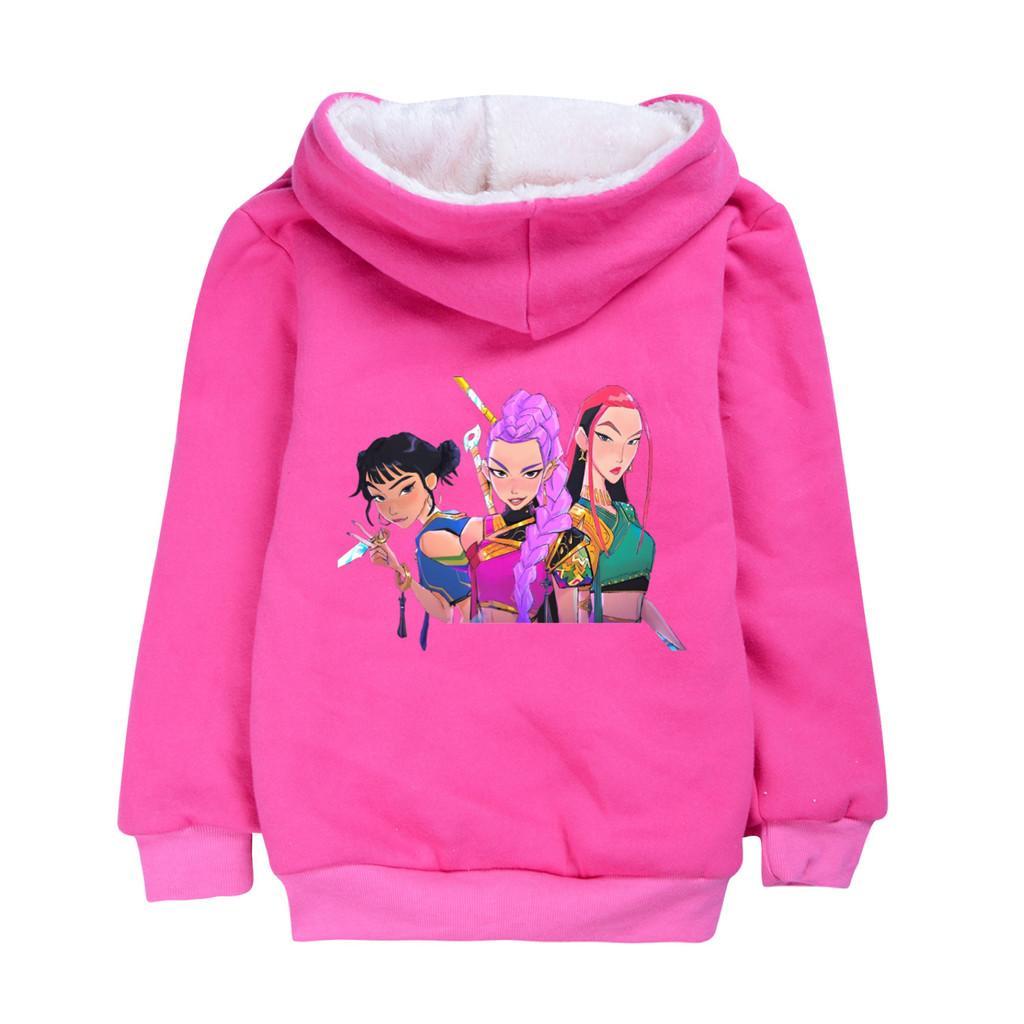 5037 Winter Warm Clothes Kids Girls Kpop Zoey Mira Rumi Print Casual Long Sleeves Velvet Jacket