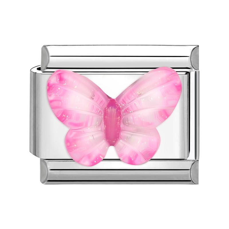 Sweet Pink Flowers Butterfly Tulip Bow Knot Heart Italian Charm Links Fit 9mm Bracelet Stainless Steel Men Women DIY Making Gift