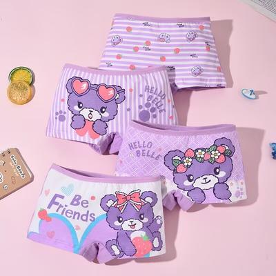 4PC Cartoon Girls Underwear Cotton Boxer Panties Kids Underpant Shorts 2-12Years
