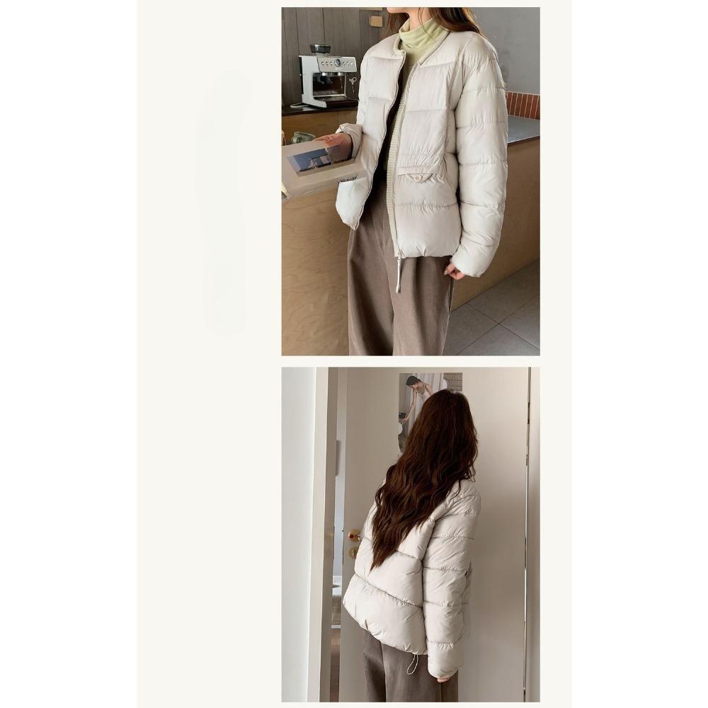 Korean Winter Short Puffer Coat for Women Round Neck Casual Loose Fit Petite Commuter Outerwear